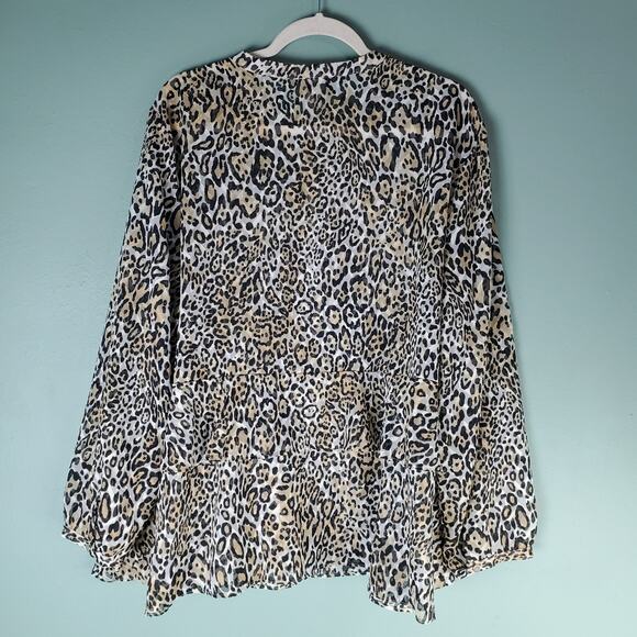 Chico's Womens Sheer Animal Print Ruffle Long Sleeve Blouse Top Size 4 XXL - Picture 2 of 6